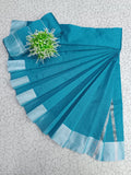 AWCTA Blue Cotton Silk Saree with Silver Border
