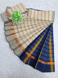 AWCTA Premium Cotton Silk Saree – Beige with Navy Blue Pallu & Copper Zari Border