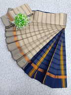 AWCTA Premium Cotton Silk Saree – Beige with Navy Blue Pallu & Copper Zari Border