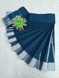 AWCTA Premium Cotton Silk Saree – Navy Blue with Silver Zari Border