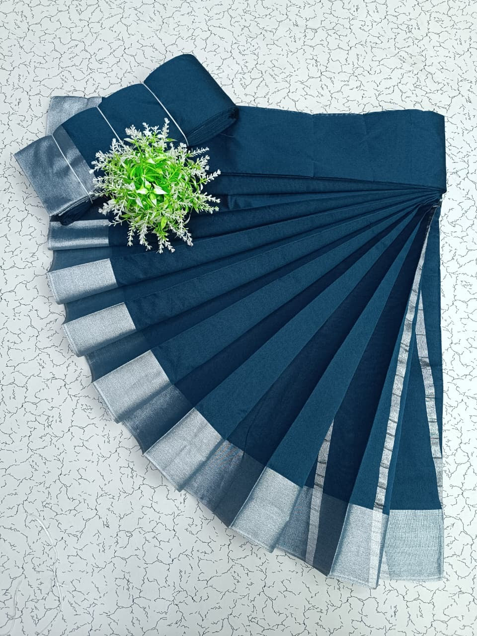 AWCTA Premium Cotton Silk Saree – Navy Blue with Silver Zari Border