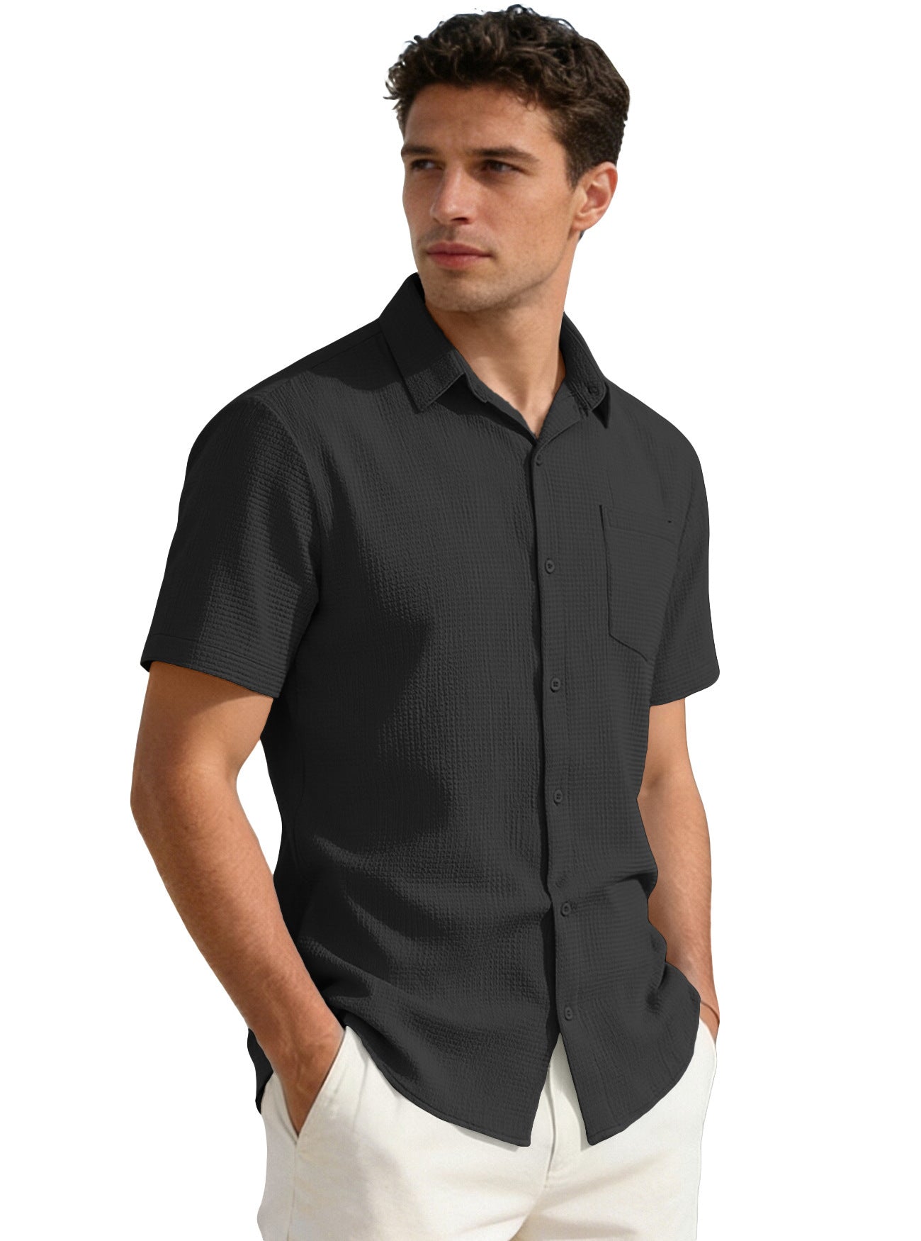 business casual short sleeve dress shirt AWCTA Men's – Awcta Disney characters with blue Color:Red/White/Blue Luxury Black Jacquard Short dev-position-dresses:number:16