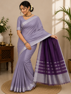AWCTA Lavender Cotton Silk Saree with Silver Border & Purple Pallu