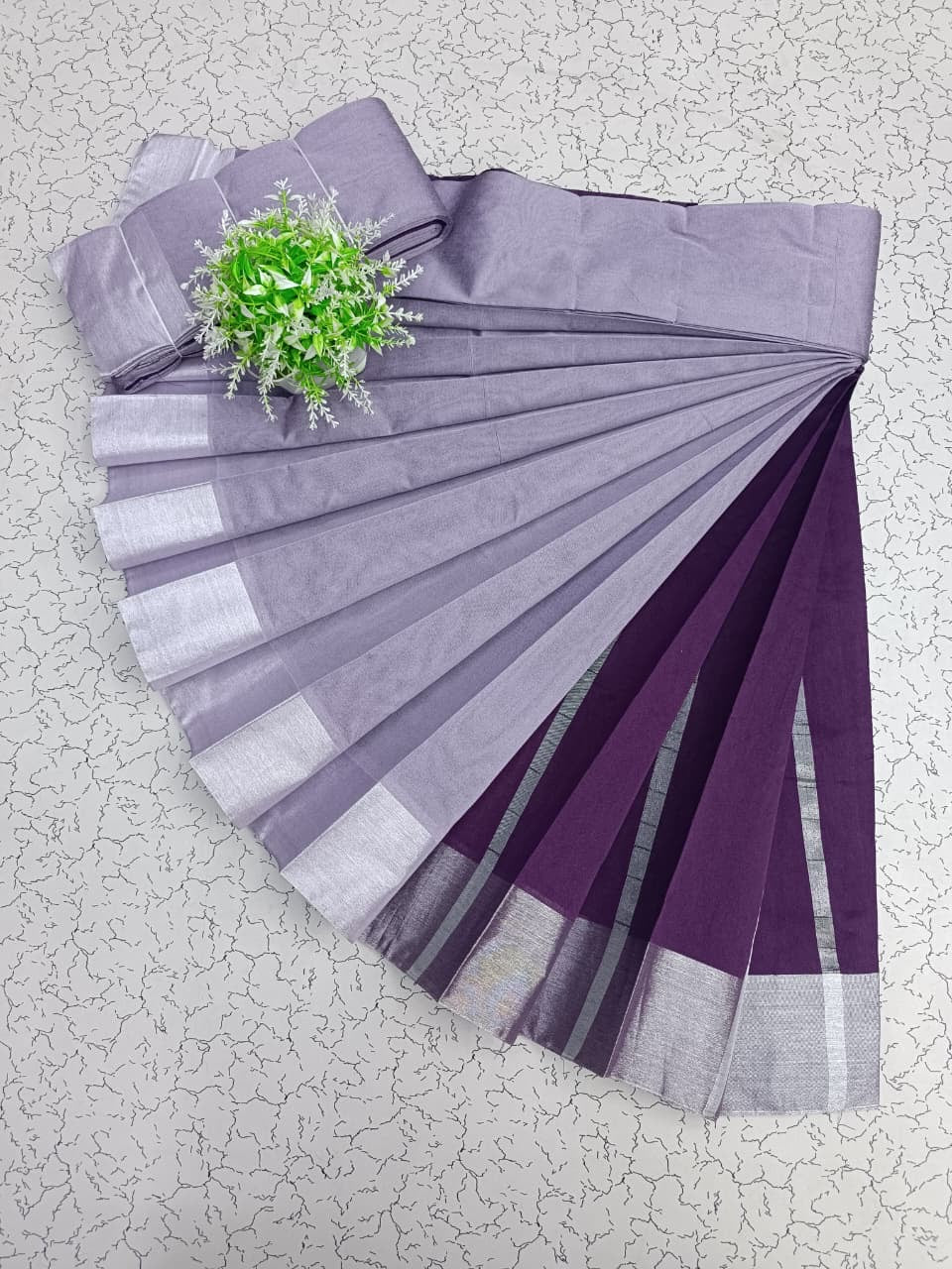AWCTA Lavender Cotton Silk Saree with Silver Border & Purple Pallu