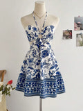 Women's Elegant Halter Neck Dress – Floral Print, Summer Style