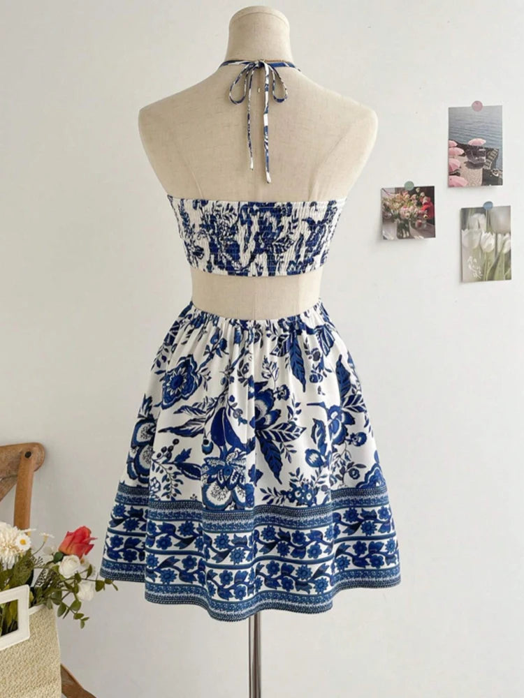 Women's Elegant Halter Neck Dress – Floral Print, Summer Style