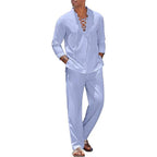 AWCTA Men's Cotton Linen Shirt & Pants Set