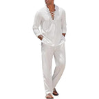 AWCTA Men's Cotton Linen Shirt & Pants Set
