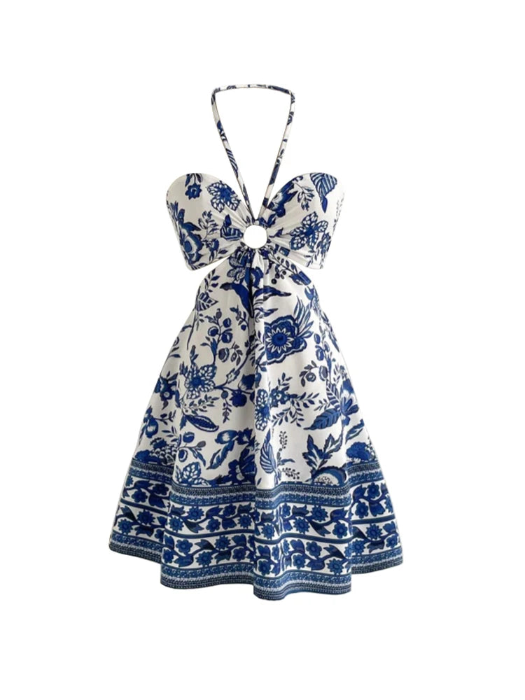Women's Elegant Halter Neck Dress – Floral Print, Summer Style