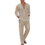 AWCTA Men's Cotton Linen Shirt & Pants Set