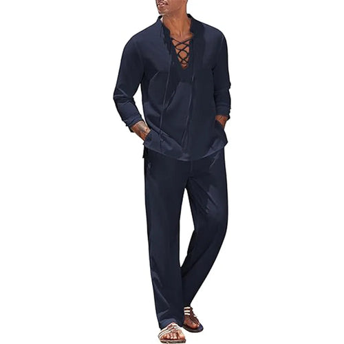 AWCTA Men's Cotton Linen Shirt & Pants Set