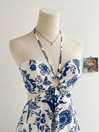 AWCTA Women's Elegant Halter Neck Dress – Floral Print, Summer Style