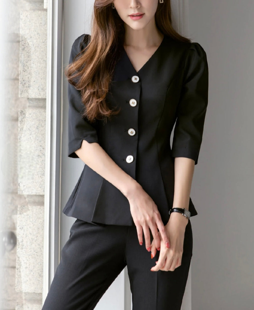 AWCTA Elegant Peplum Top with Short Sleeves