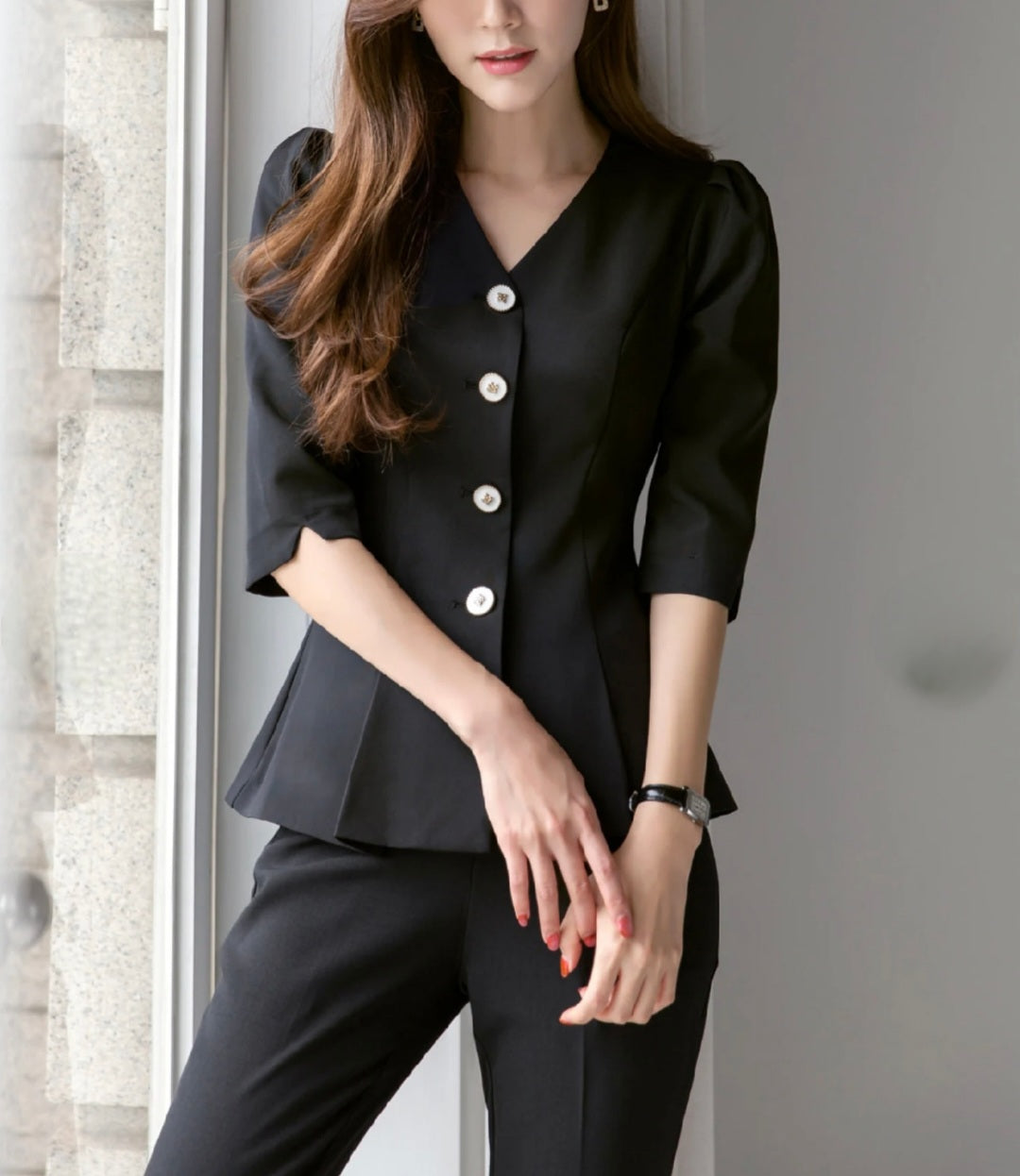 AWCTA Elegant Peplum Top with Short Sleeves